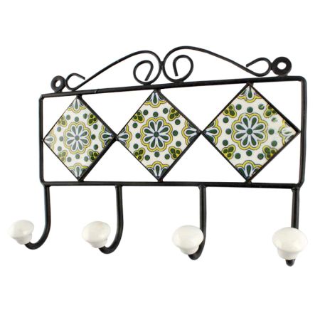 Forest Green Wheel Flower Ceramic Tile Wall Hook